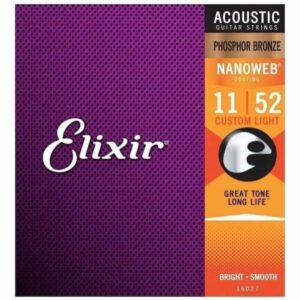 Elixir E16027 Nanoweb Phosphor Bronze Acoustic Guitar Strings Custom Light 11-52